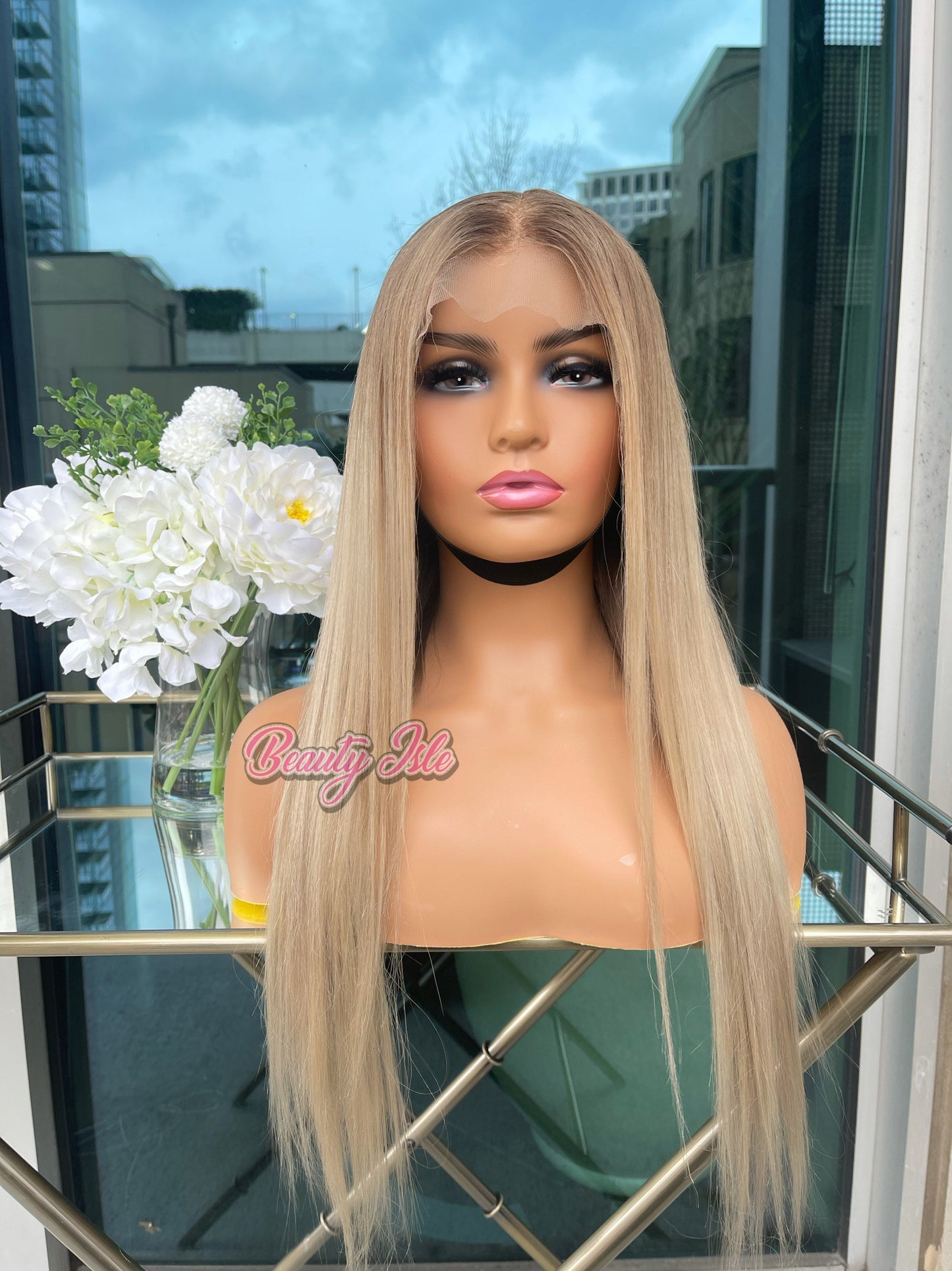Ready to wear Blonde 200% 13x4 wig with brown roots and highlights/ Transparent lace