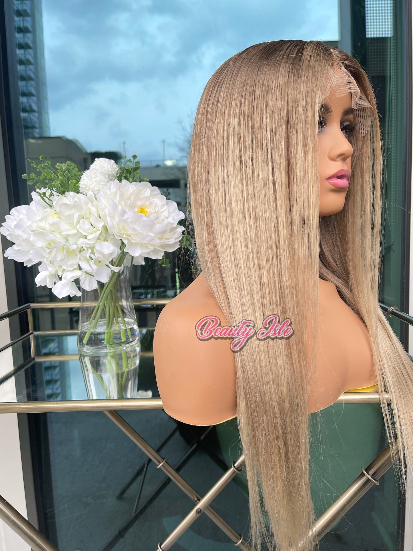 Ready to wear Blonde 200% 13x4 wig with brown roots and highlights/ Transparent lace