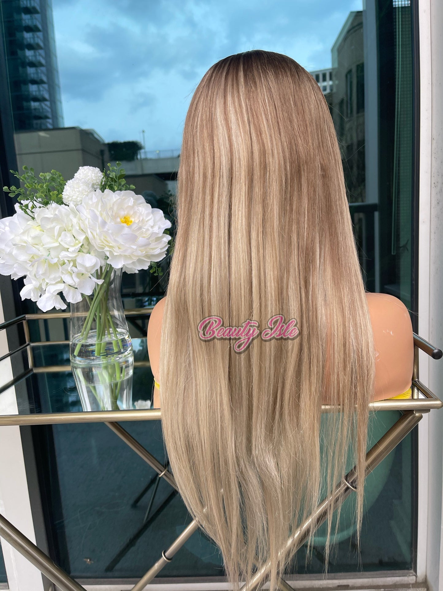 Ready to wear Blonde 200% 13x4 wig with brown roots and highlights/ Transparent lace
