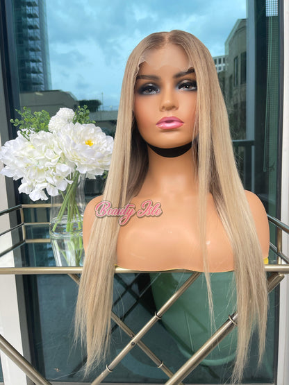 Ready to wear Blonde 200% 13x4 wig with brown roots and highlights/ Transparent lace